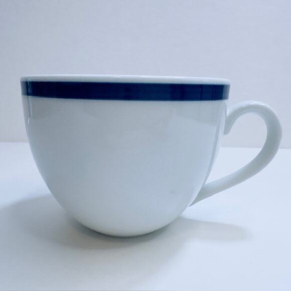 Williams-Sonoma Flat Cup Brasserie Blue Set of 4 White w/Blue Band Japan - Picture 12 of 14